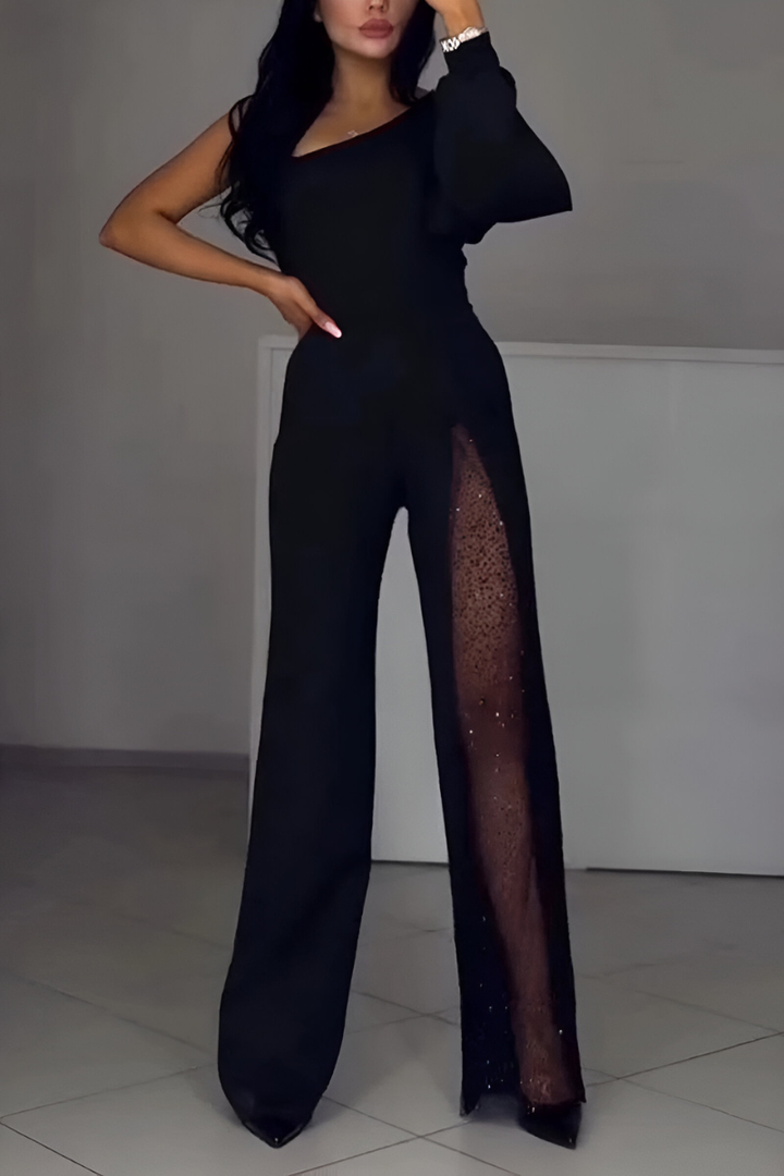 NANCY | ELEGANT ONE-SHOULDER JUMPSUIT WITH GLITTER DETAIL