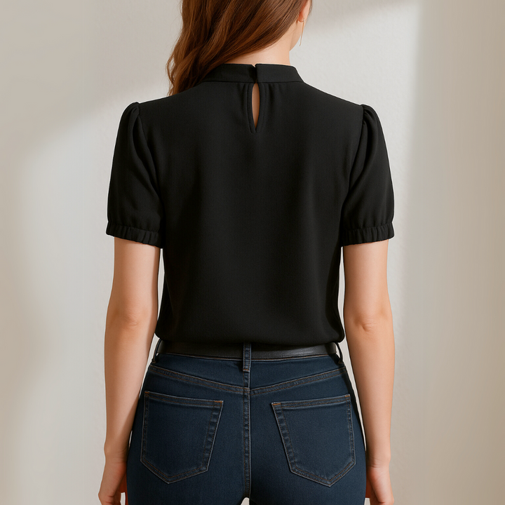 HATTIE | BLACK PLEATED TOP WITH SPLIT SLEEVES