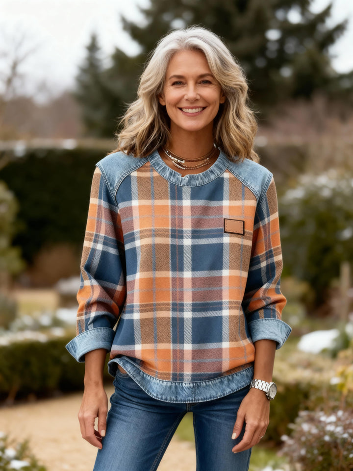 HARPER | PLAID DENIM TRIM TOP